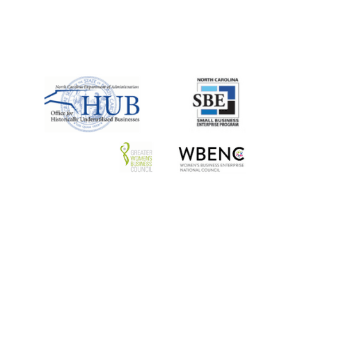 Logos of HUB, SBE, Greater Women's Business Council, and WBENC.